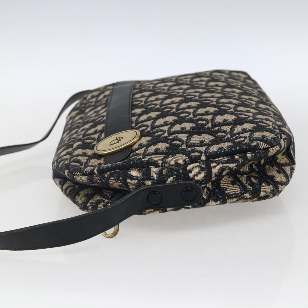 Christian Dior Trotter Canvas Shoulder Bag Navy Gold Auth 173463