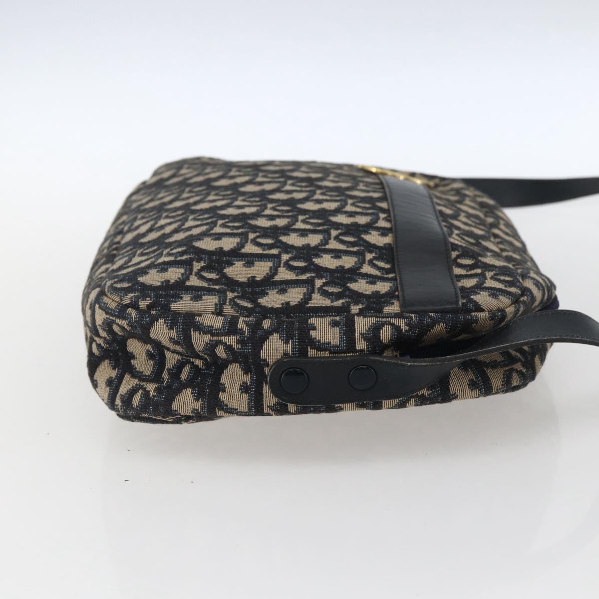 Christian Dior Trotter Canvas Shoulder Bag Navy Gold Auth 173463
