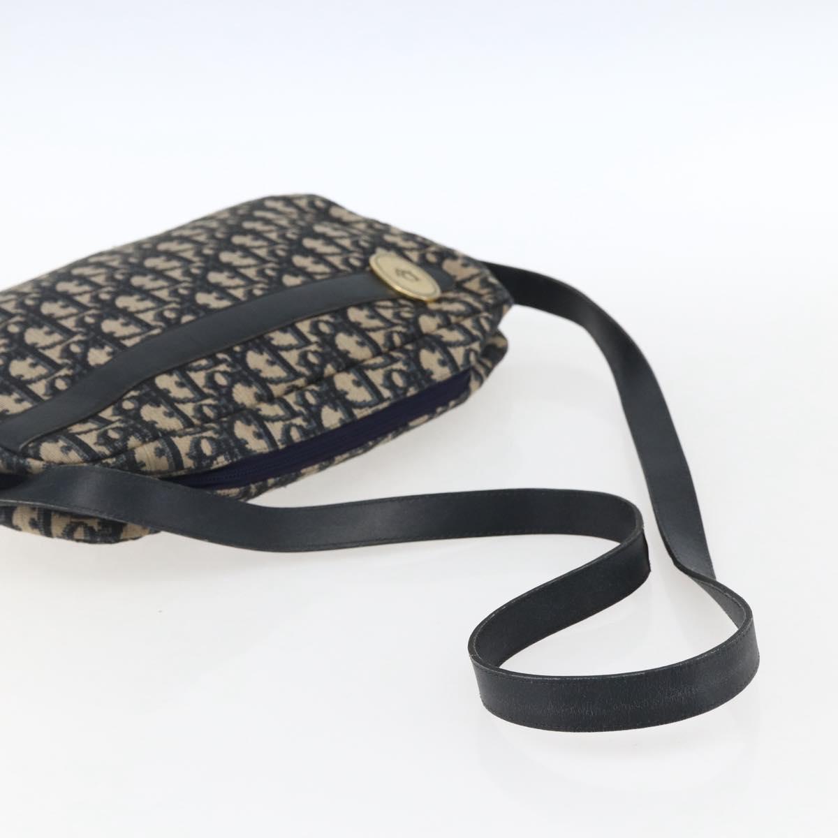Christian Dior Trotter Canvas Shoulder Bag Navy Gold Auth 173463
