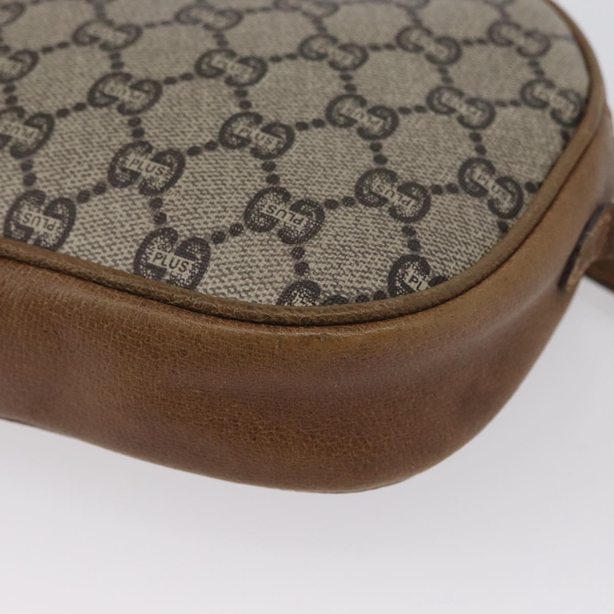GUCCI GG Plus Supreme Shoulder Bag PVC Beige Gold Auth 173465