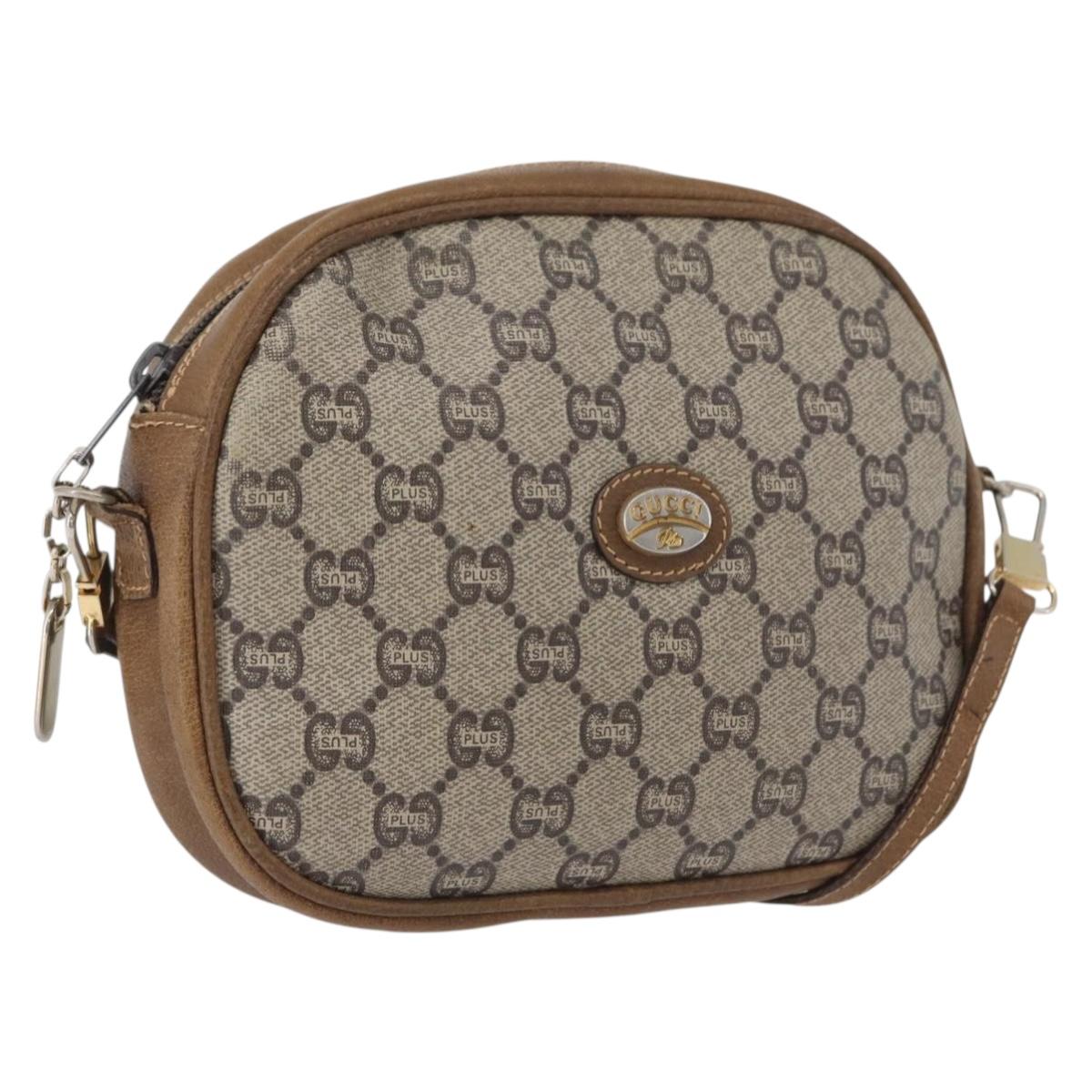 GUCCI GG Plus Supreme Shoulder Bag PVC Beige Gold Auth 173465