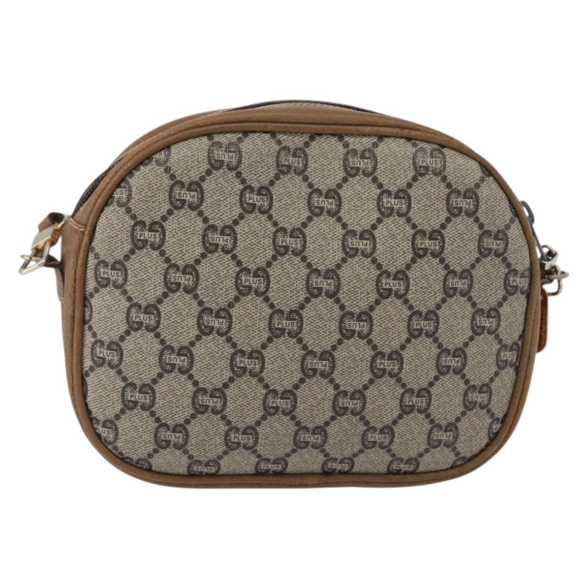 GUCCI GG Plus Supreme Shoulder Bag PVC Beige Gold Auth 173465