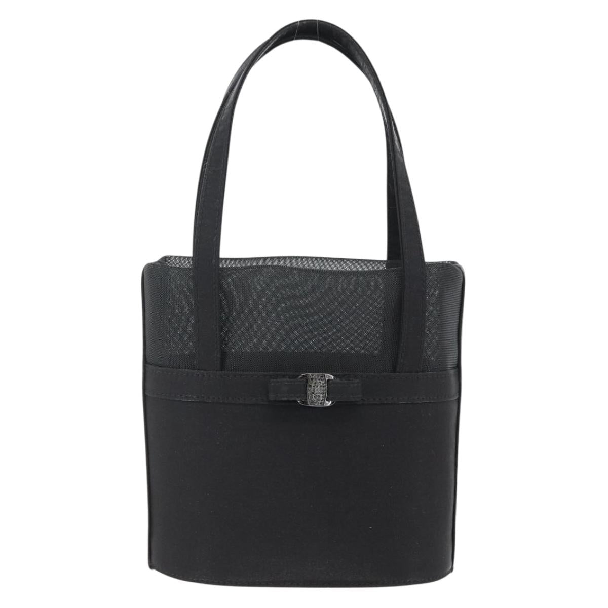 Salvatore Ferragamo Mesh Hand Bag Black Auth 173466