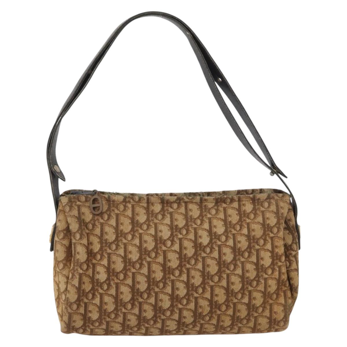 Christian Dior Trotter Canvas Shoulder Bag Brown Gold Auth 173467