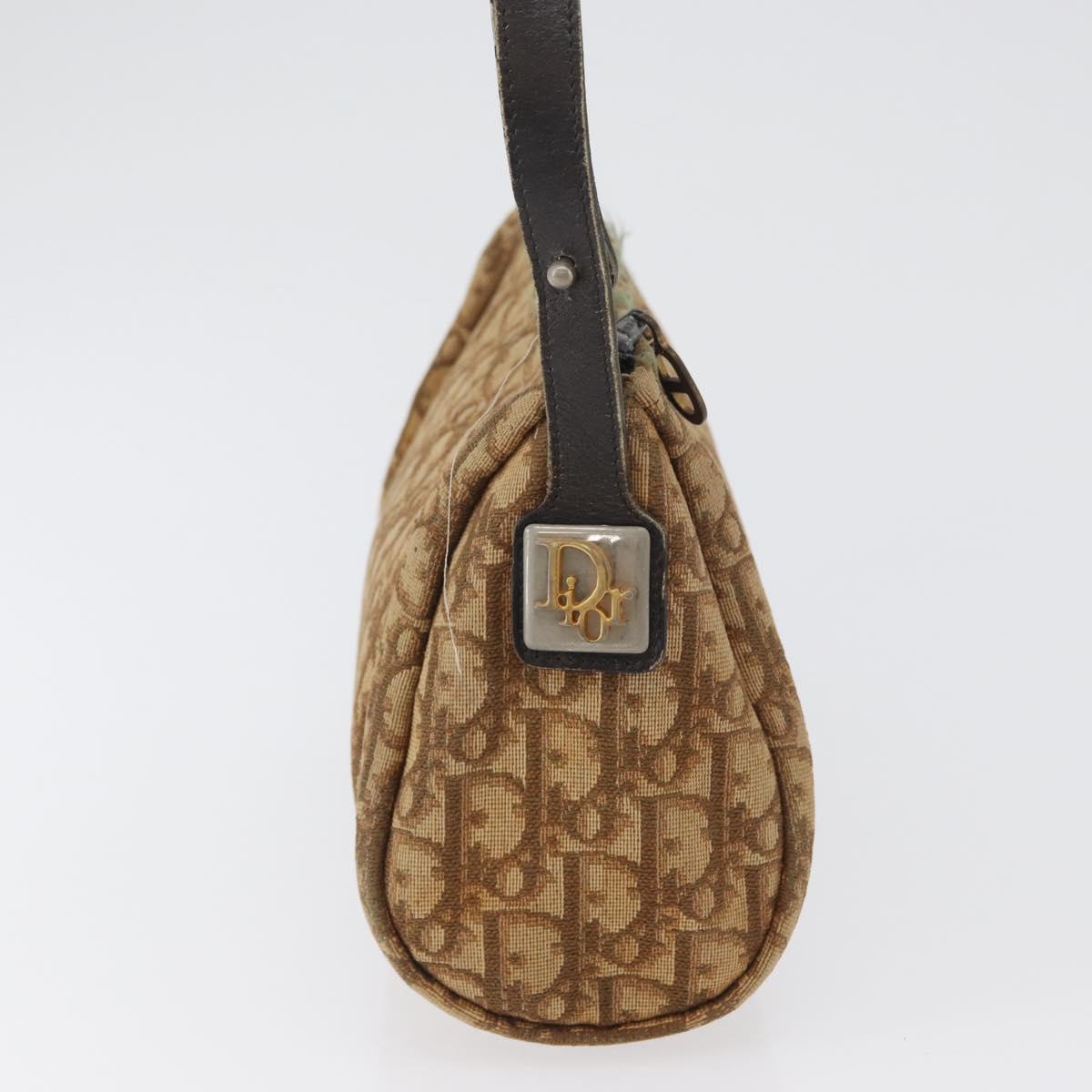 Christian Dior Trotter Canvas Shoulder Bag Brown Gold Auth 173467