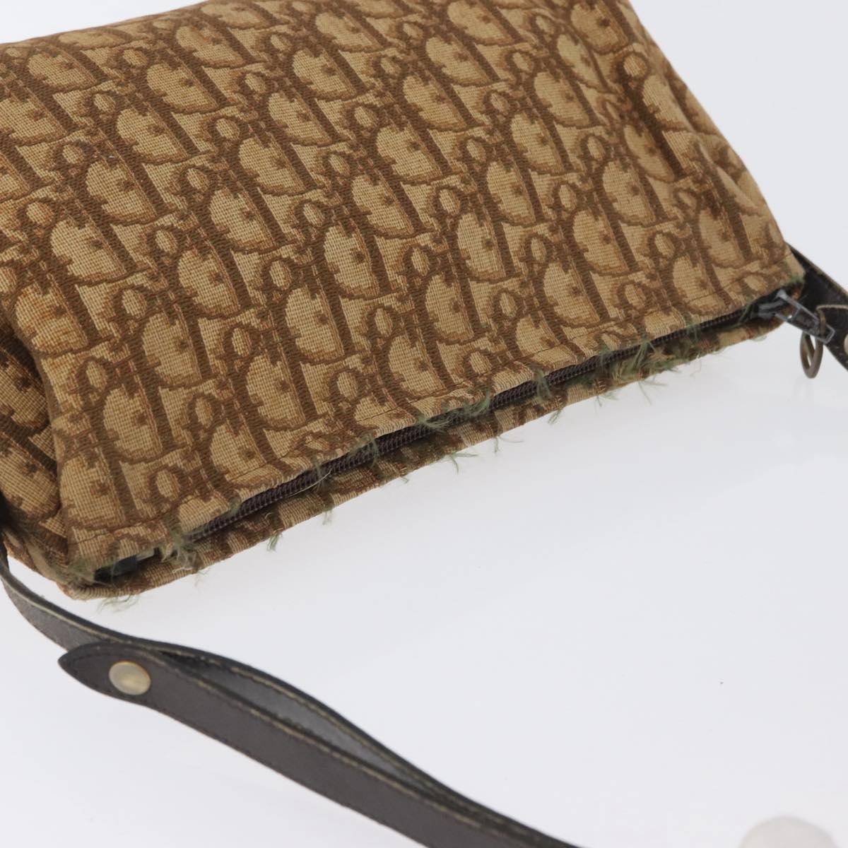 Christian Dior Trotter Canvas Shoulder Bag Brown Gold Auth 173467