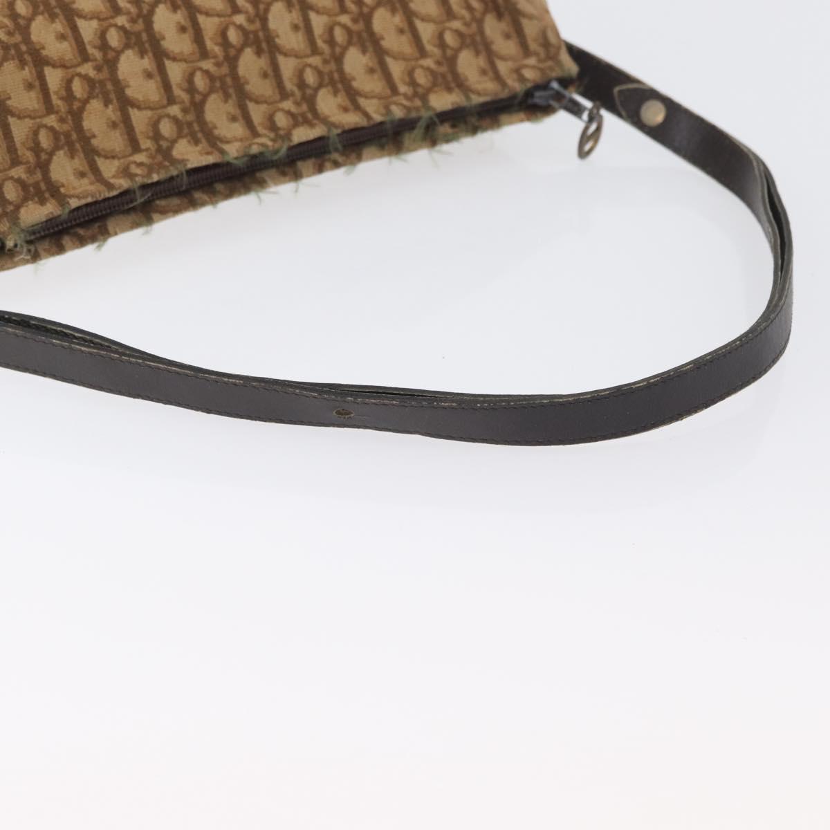 Christian Dior Trotter Canvas Shoulder Bag Brown Gold Auth 173467