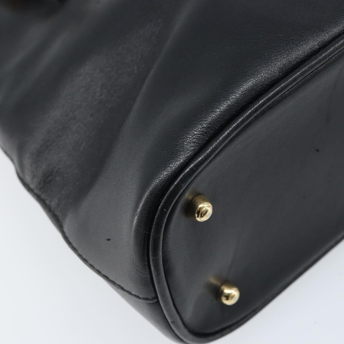 GUCCI Bamboo Hand Bag Leather 2way Black Gold 000 2122 0290 Auth 173468