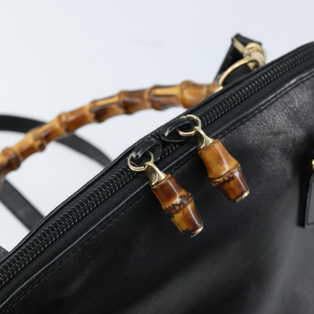 GUCCI Bamboo Hand Bag Leather 2way Black Gold 000 2122 0290 Auth 173468