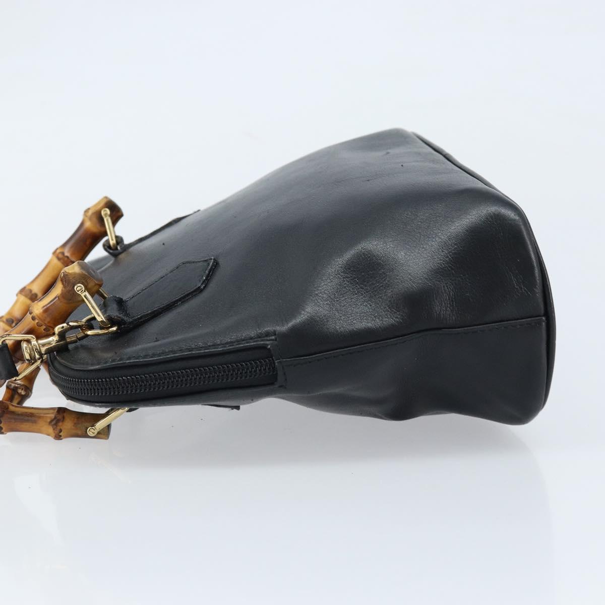 GUCCI Bamboo Hand Bag Leather 2way Black Gold 000 2122 0290 Auth 173468