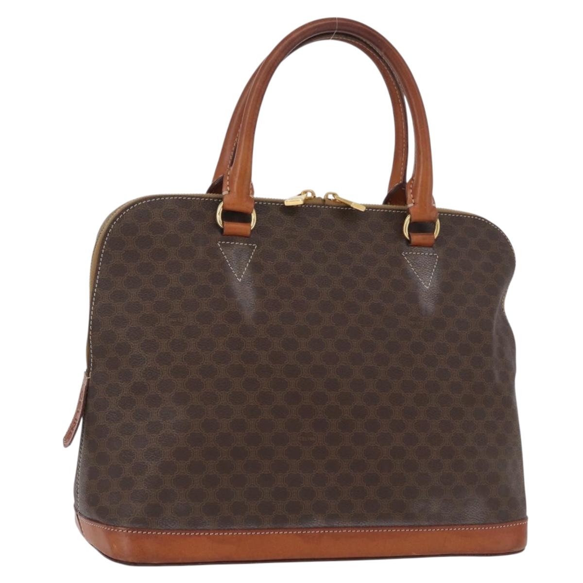 CELINE Macadam Canvas Hand Bag PVC Leather Brown Gold Auth 173472