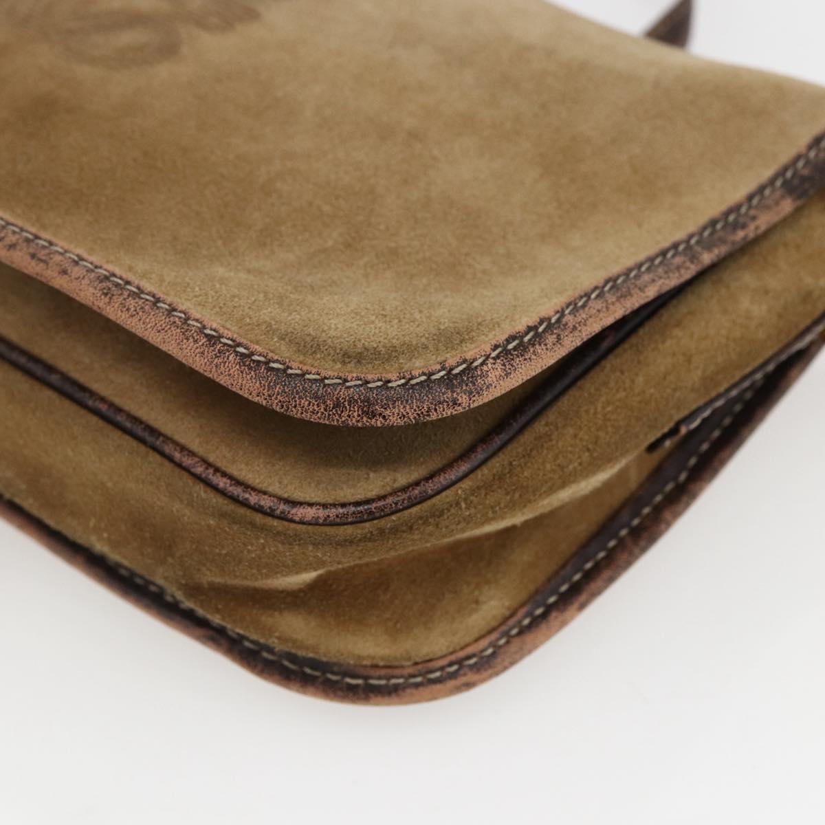 LOEWE anagram Shoulder Bag Suede Brown Gold Auth 173473