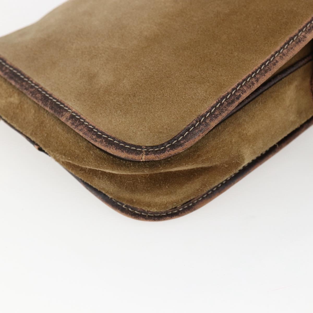 LOEWE anagram Shoulder Bag Suede Brown Gold Auth 173473