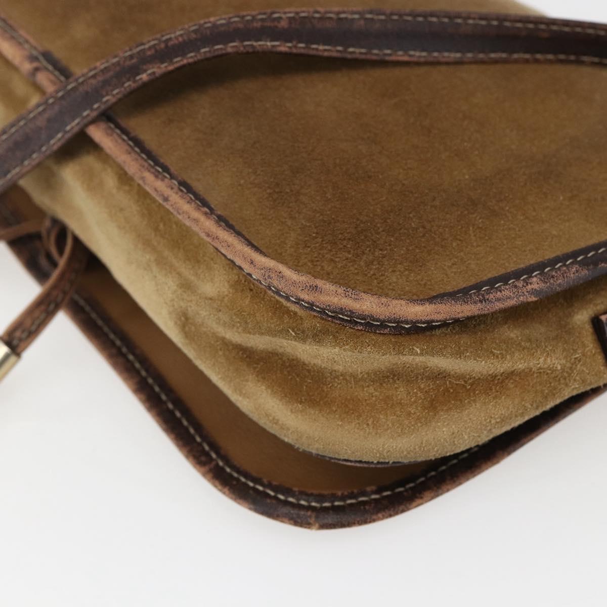 LOEWE anagram Shoulder Bag Suede Brown Gold Auth 173473