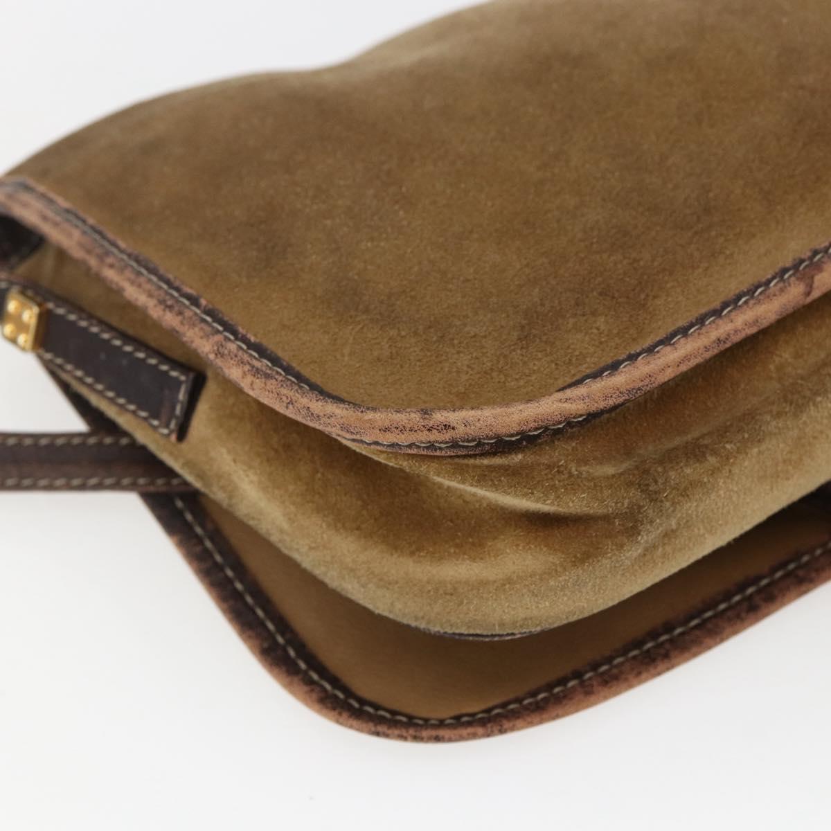 LOEWE anagram Shoulder Bag Suede Brown Gold Auth 173473