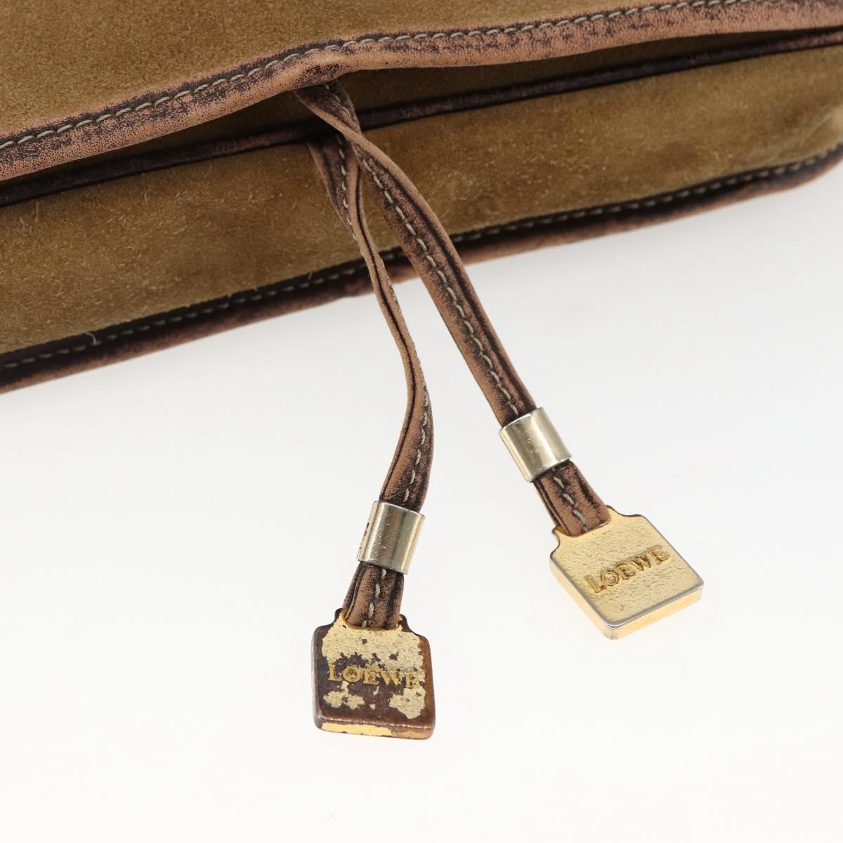 LOEWE anagram Shoulder Bag Suede Brown Gold Auth 173473