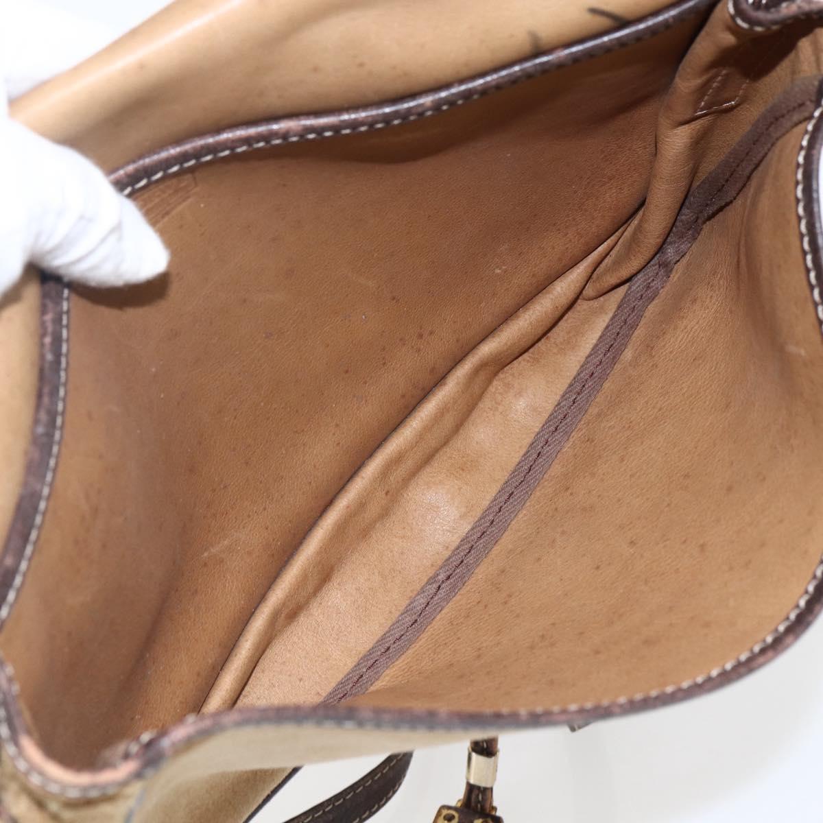 LOEWE anagram Shoulder Bag Suede Brown Gold Auth 173473