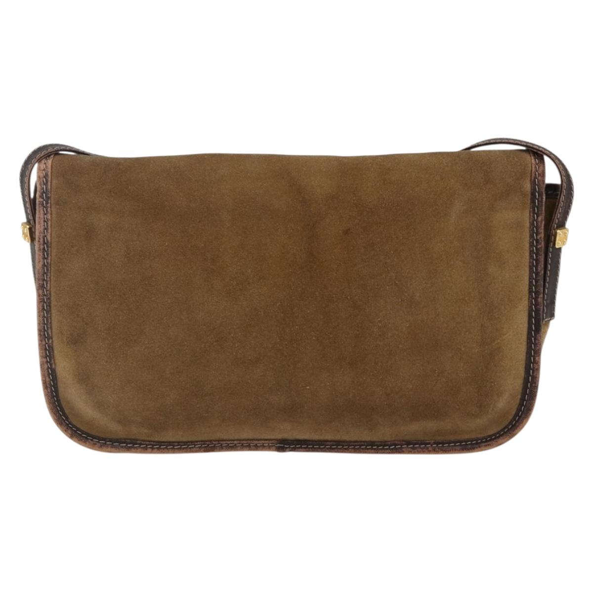 LOEWE anagram Shoulder Bag Suede Brown Gold Auth 173473