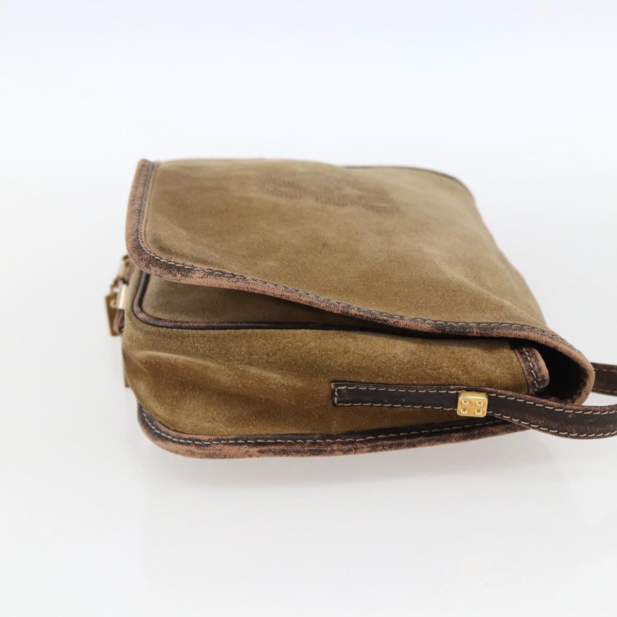 LOEWE anagram Shoulder Bag Suede Brown Gold Auth 173473