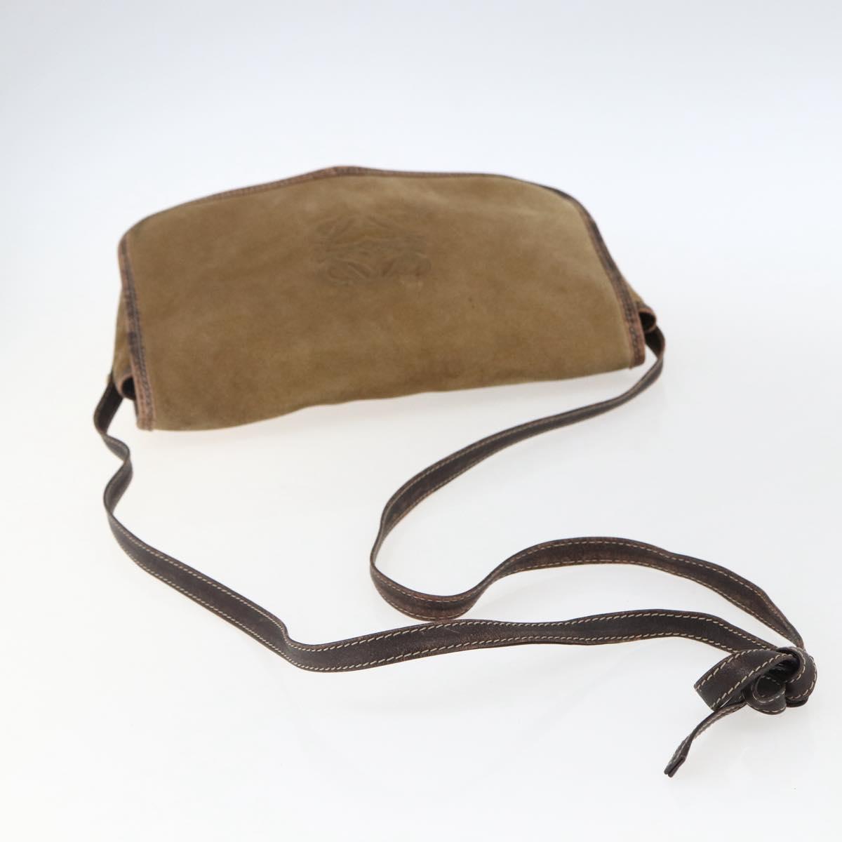 LOEWE anagram Shoulder Bag Suede Brown Gold Auth 173473