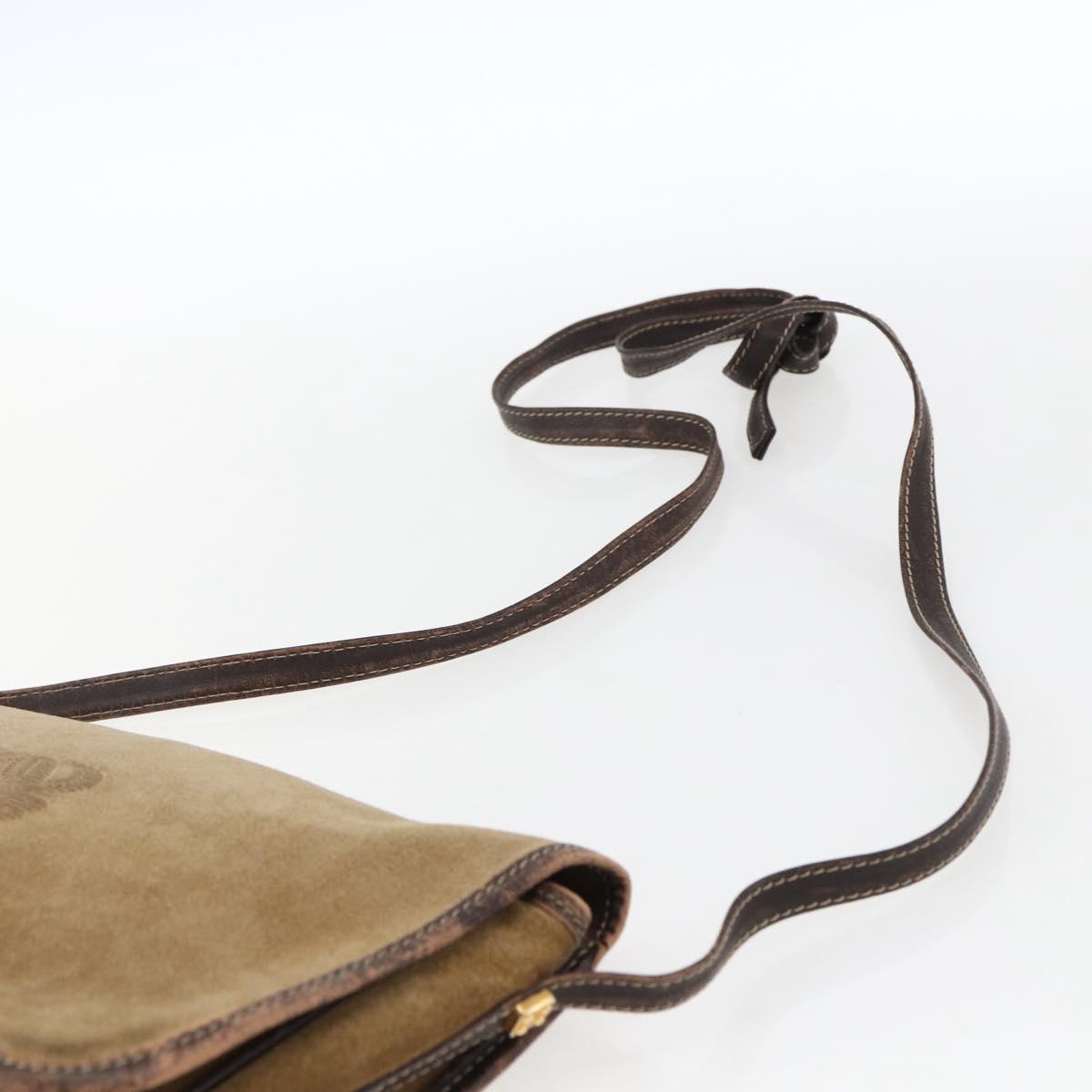LOEWE anagram Shoulder Bag Suede Brown Gold Auth 173473