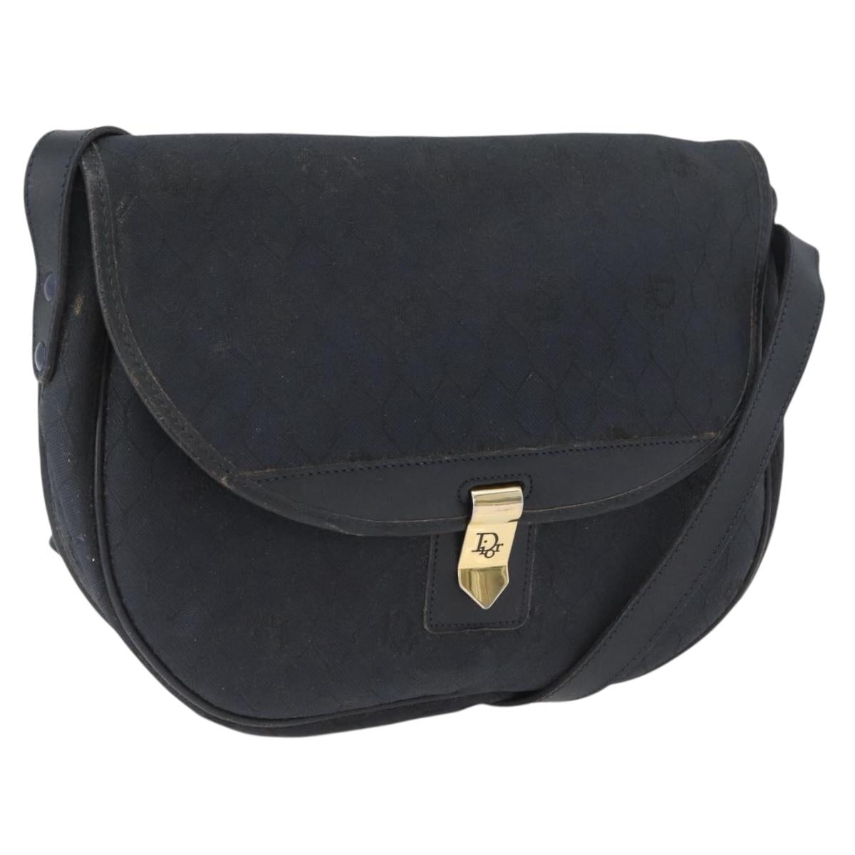 Christian Dior Honeycomb Canvas Shoulder Bag Black Gold Auth 173474