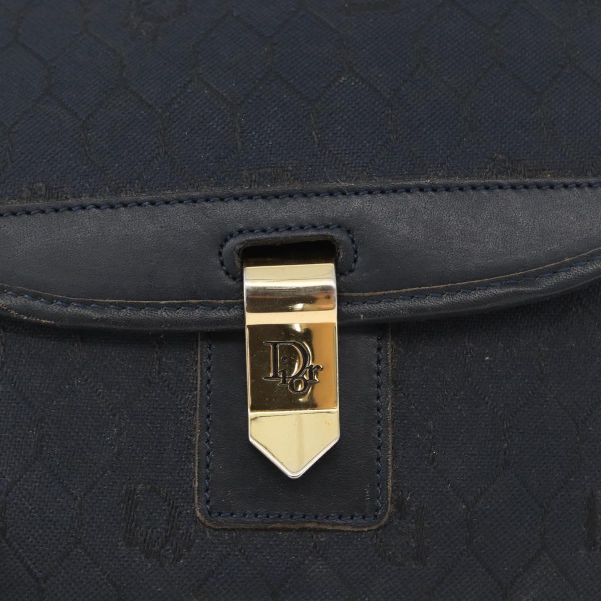 Christian Dior Honeycomb Canvas Shoulder Bag Black Gold Auth 173474