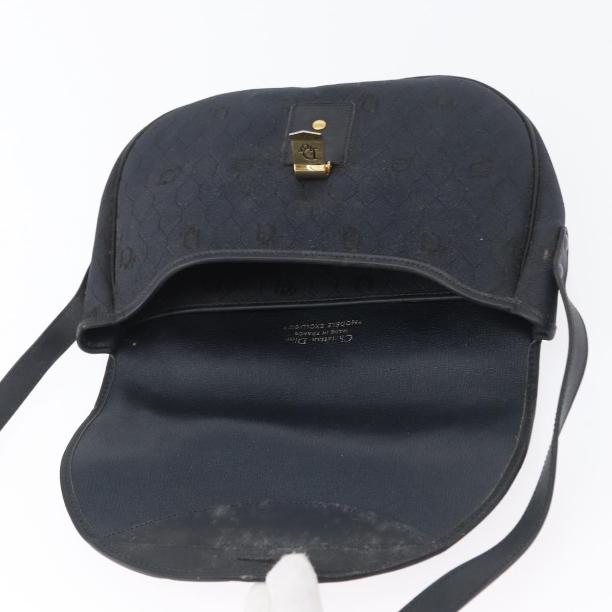 Christian Dior Honeycomb Canvas Shoulder Bag Black Gold Auth 173474