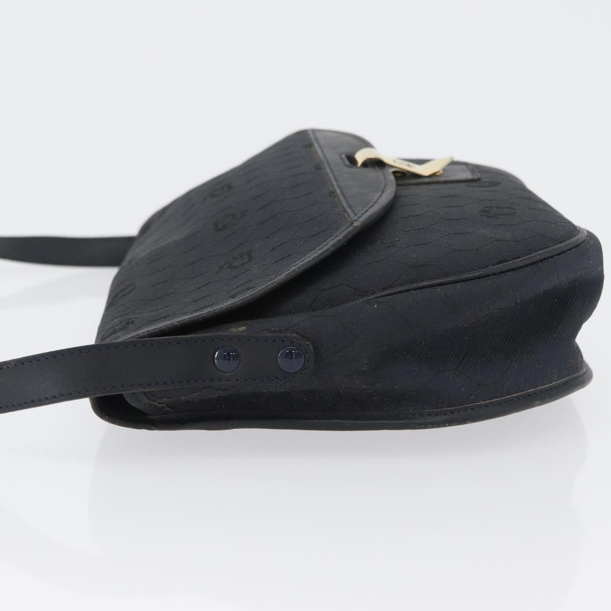 Christian Dior Honeycomb Canvas Shoulder Bag Black Gold Auth 173474