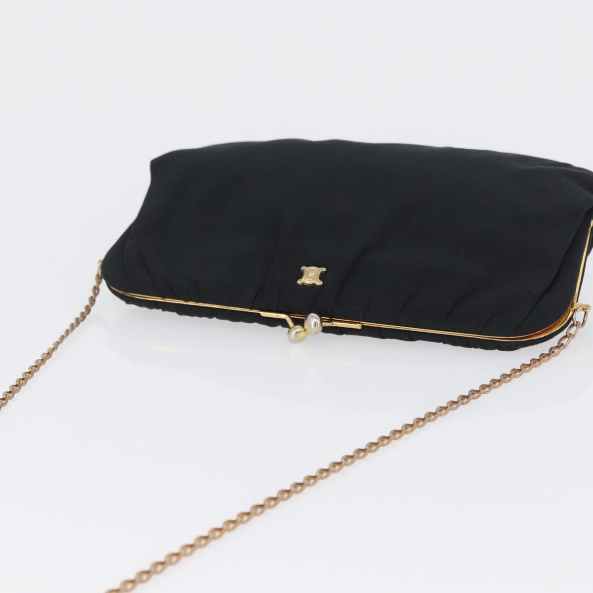 CELINE Chain Shoulder Bag Nylon Black Gold Auth 173477