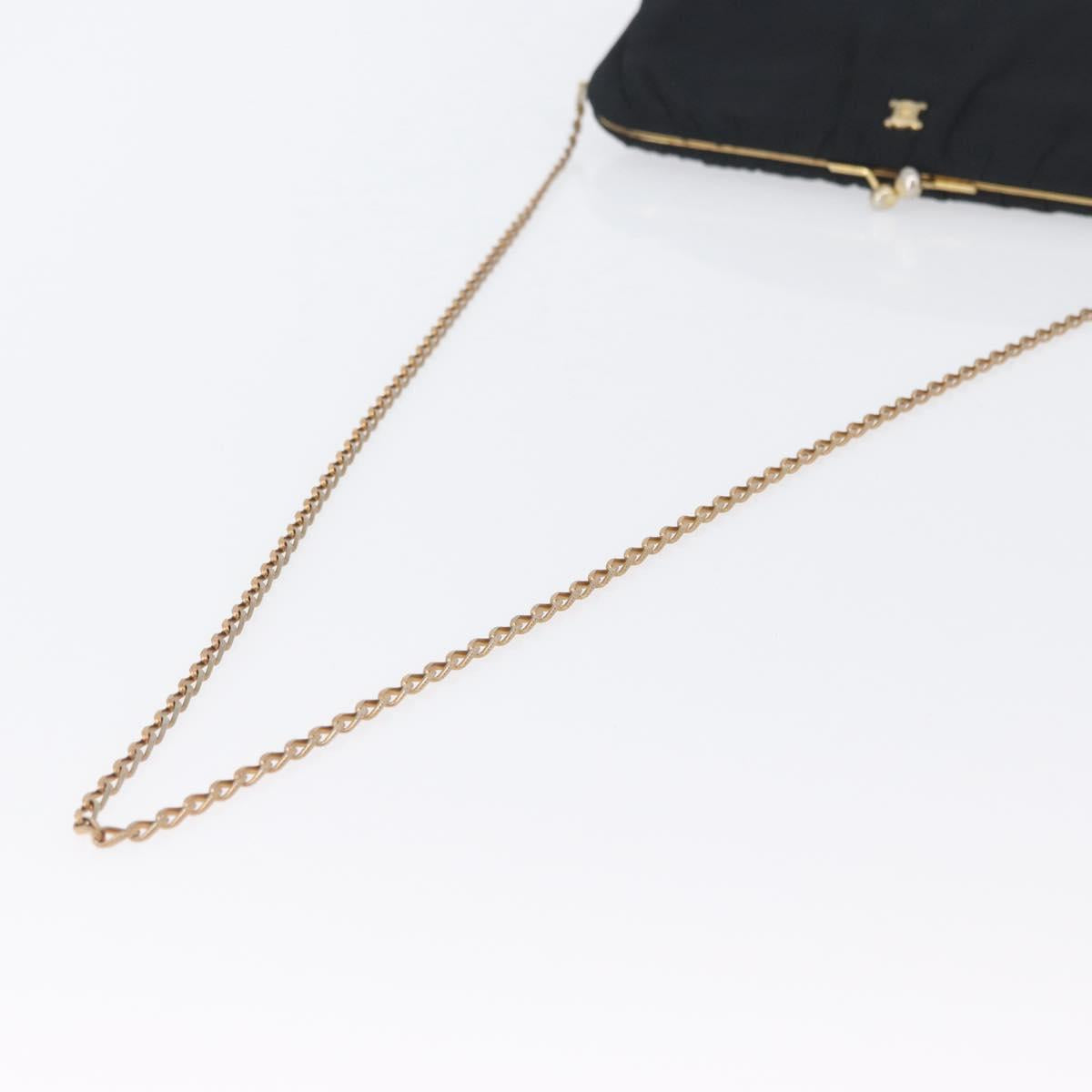 CELINE Chain Shoulder Bag Nylon Black Gold Auth 173477