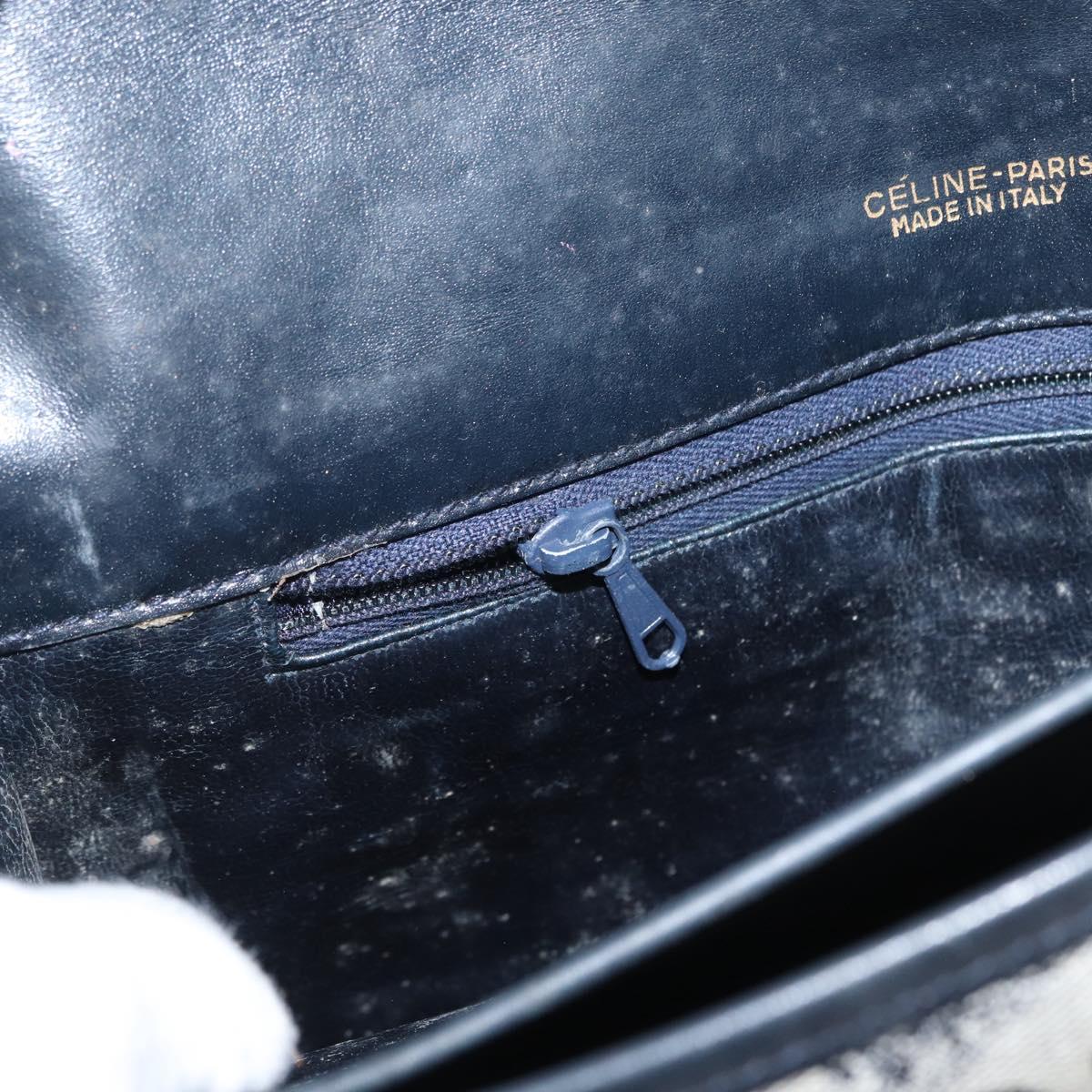 CELINE C Macadam Canvas Shoulder Bag Navy Gold Auth 173478