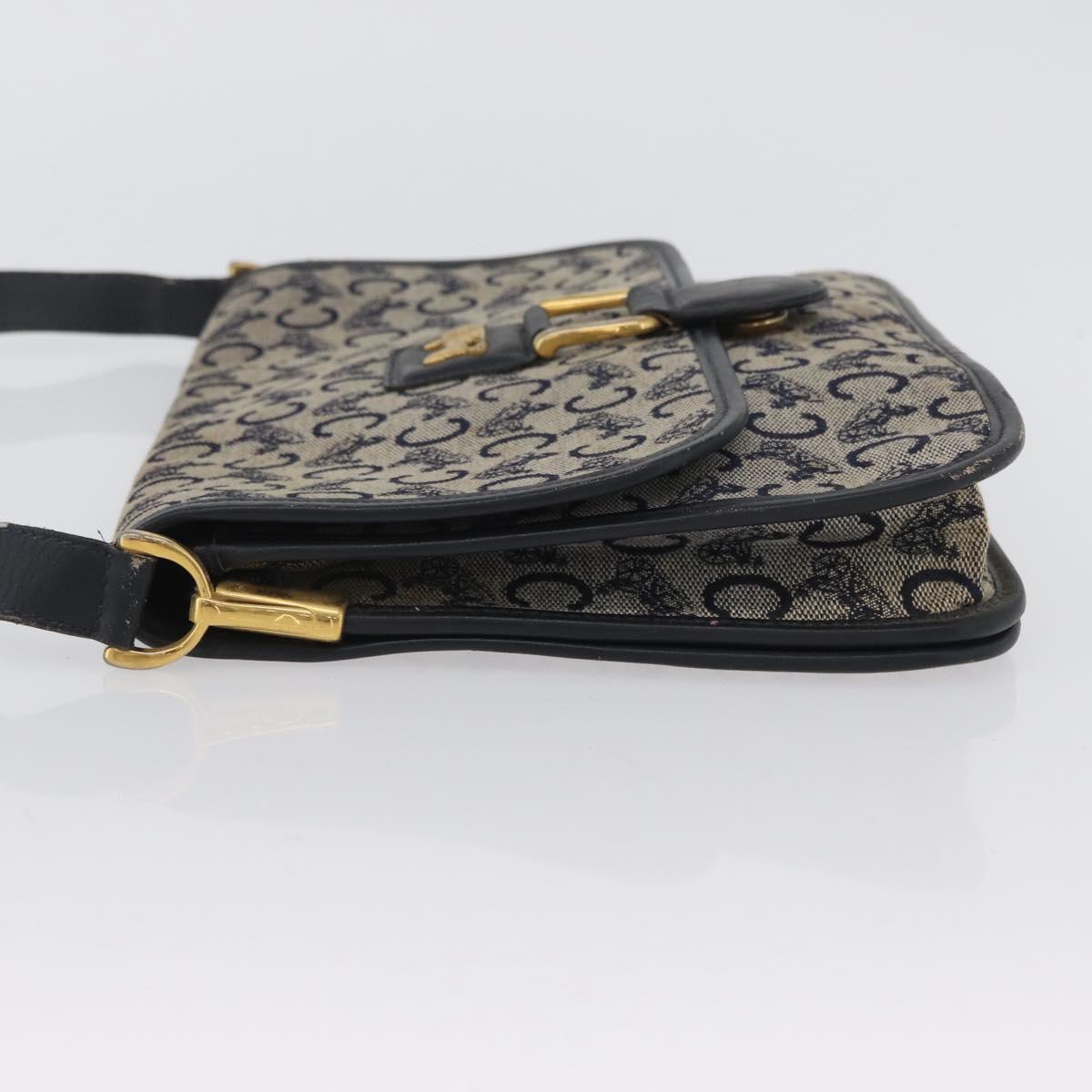 CELINE C Macadam Canvas Shoulder Bag Navy Gold Auth 173478