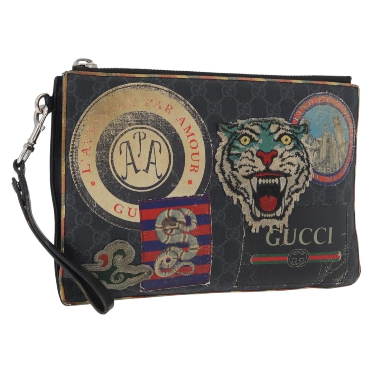 GUCCI GG Supreme night courier Clutch Bag Black Silver 496346 Auth 173479