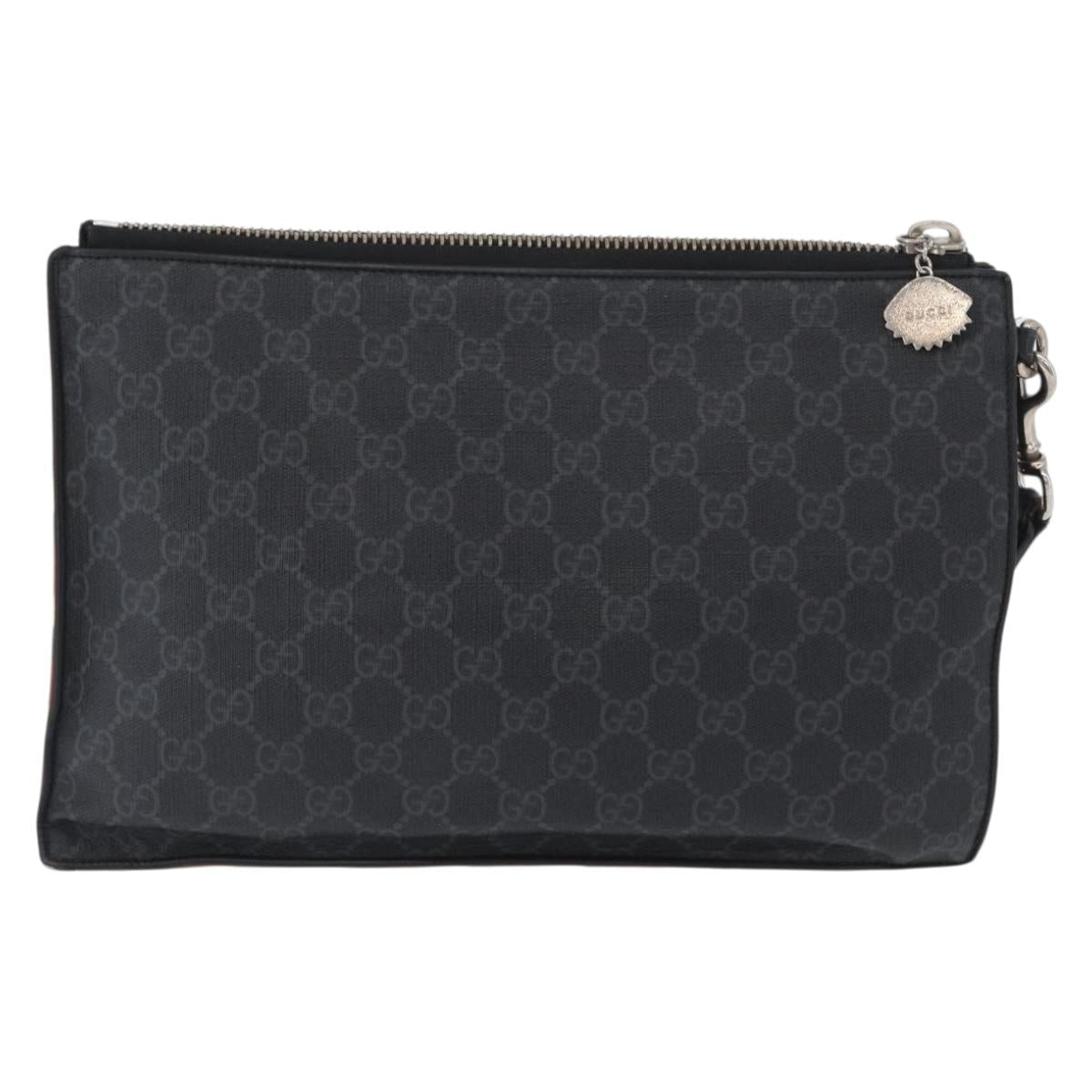 GUCCI GG Supreme night courier Clutch Bag Black Silver 496346 Auth 173479