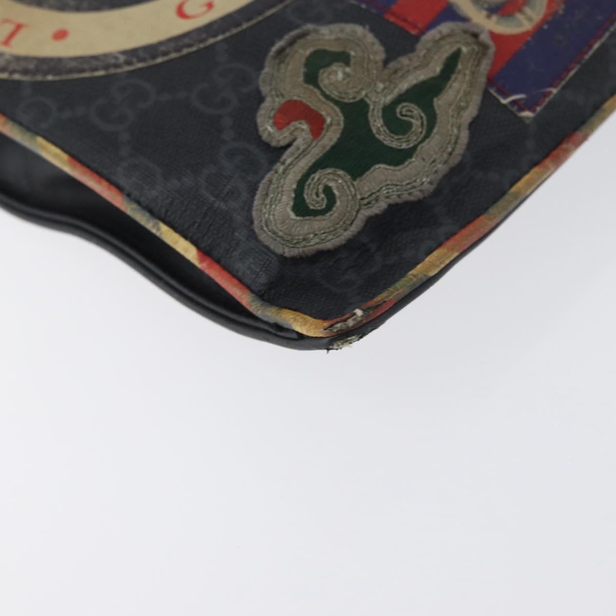 GUCCI GG Supreme night courier Clutch Bag Black Silver 496346 Auth 173479