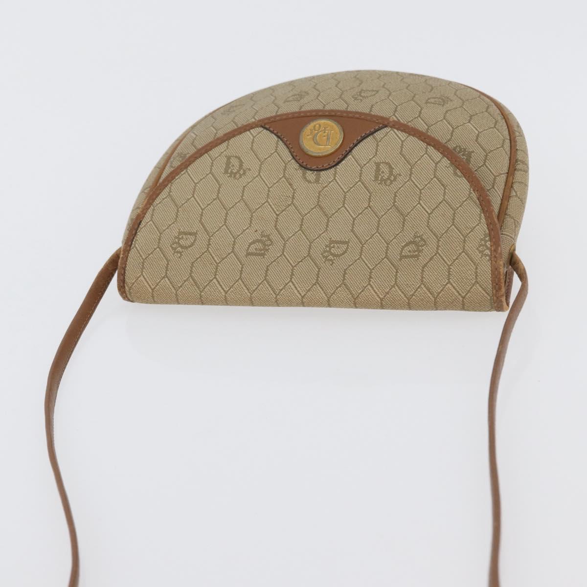 Christian Dior Honeycomb Canvas Shoulder Bag PVC Beige Gold Auth 173480