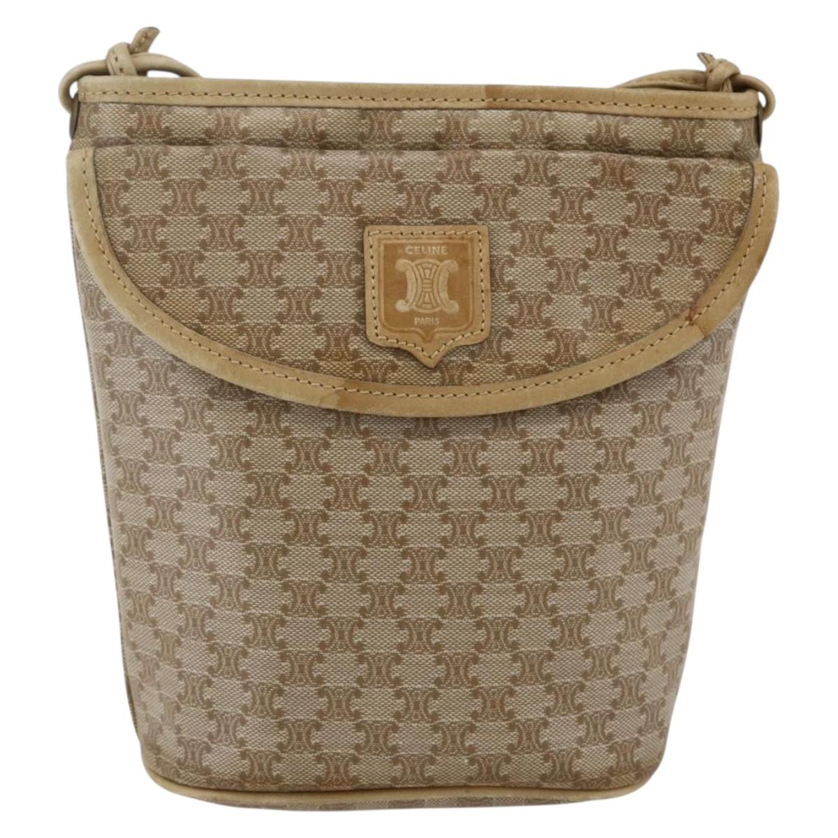 CELINE Macadam Canvas Shoulder Bag PVC Beige Gold Auth 173481