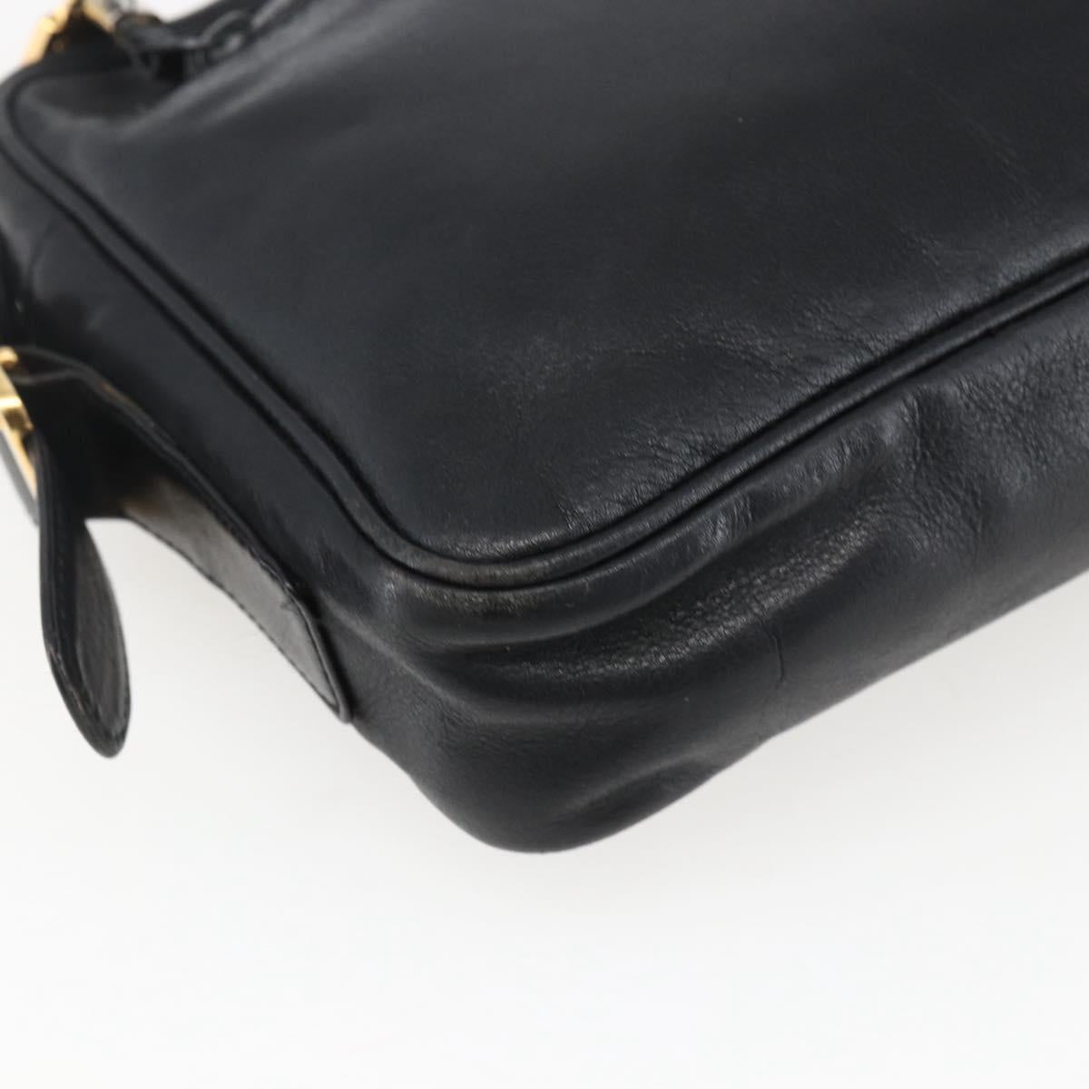 LOEWE Anagram Shoulder Bag Leather Black Gold Auth 173482