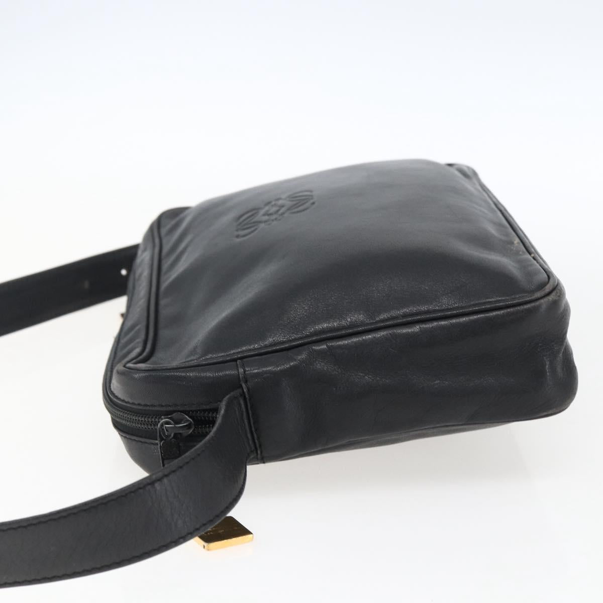 LOEWE Anagram Shoulder Bag Leather Black Gold Auth 173482