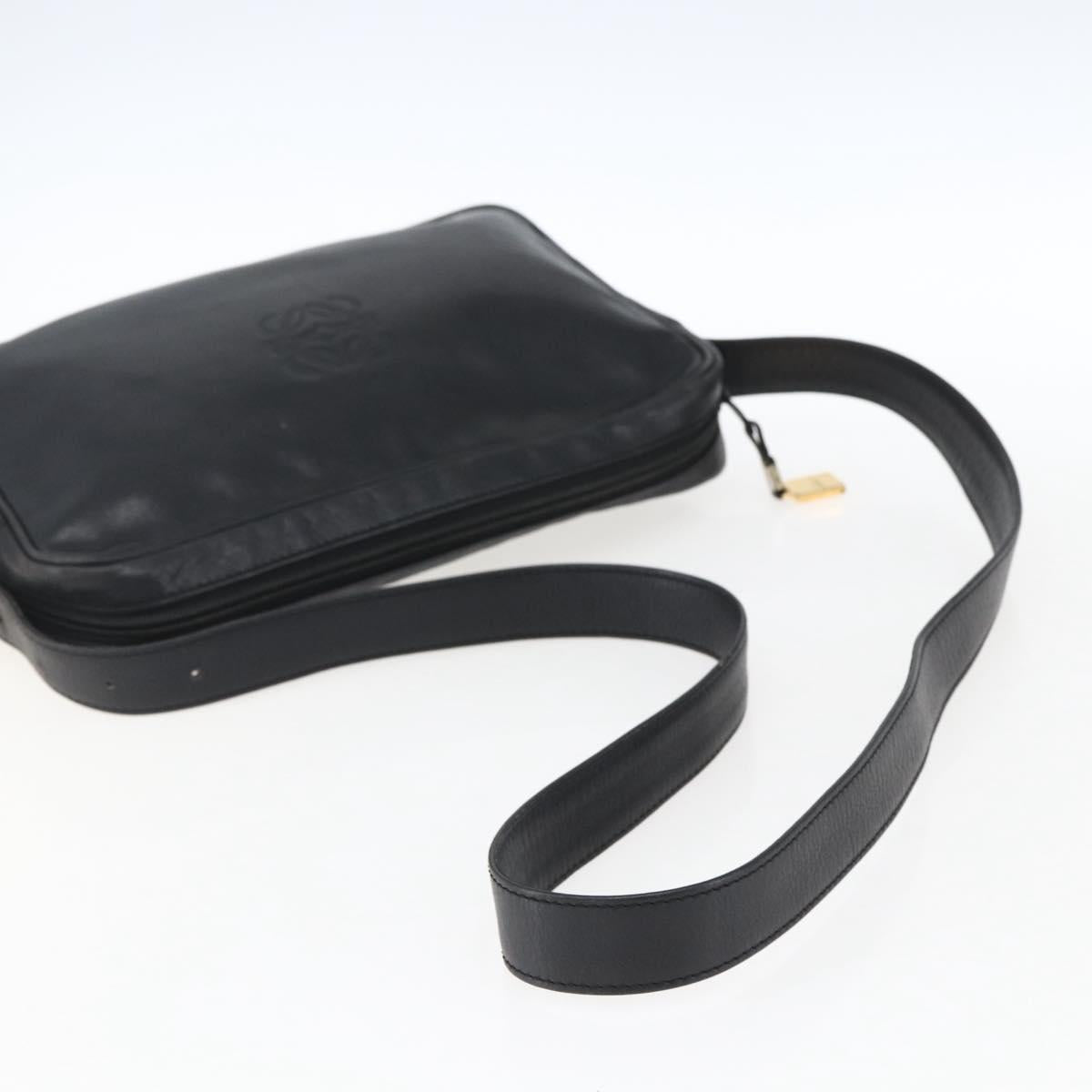 LOEWE Anagram Shoulder Bag Leather Black Gold Auth 173482