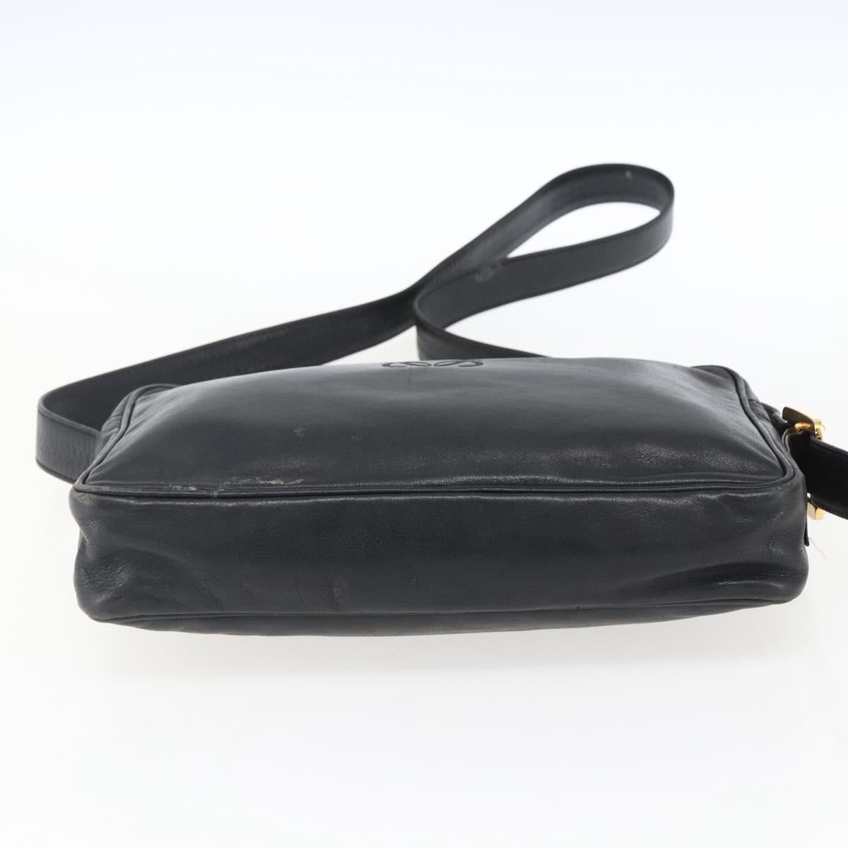 LOEWE Anagram Shoulder Bag Leather Black Gold Auth 173482