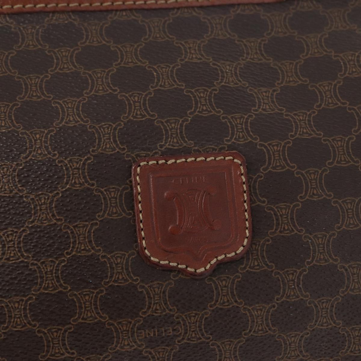CELINE Macadam Canvas Clutch Bag PVC Leather Brown Gold Auth 173483