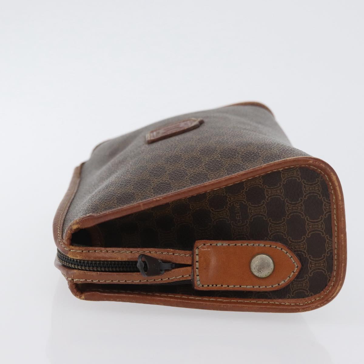 CELINE Macadam Canvas Clutch Bag PVC Leather Brown Gold Auth 173483