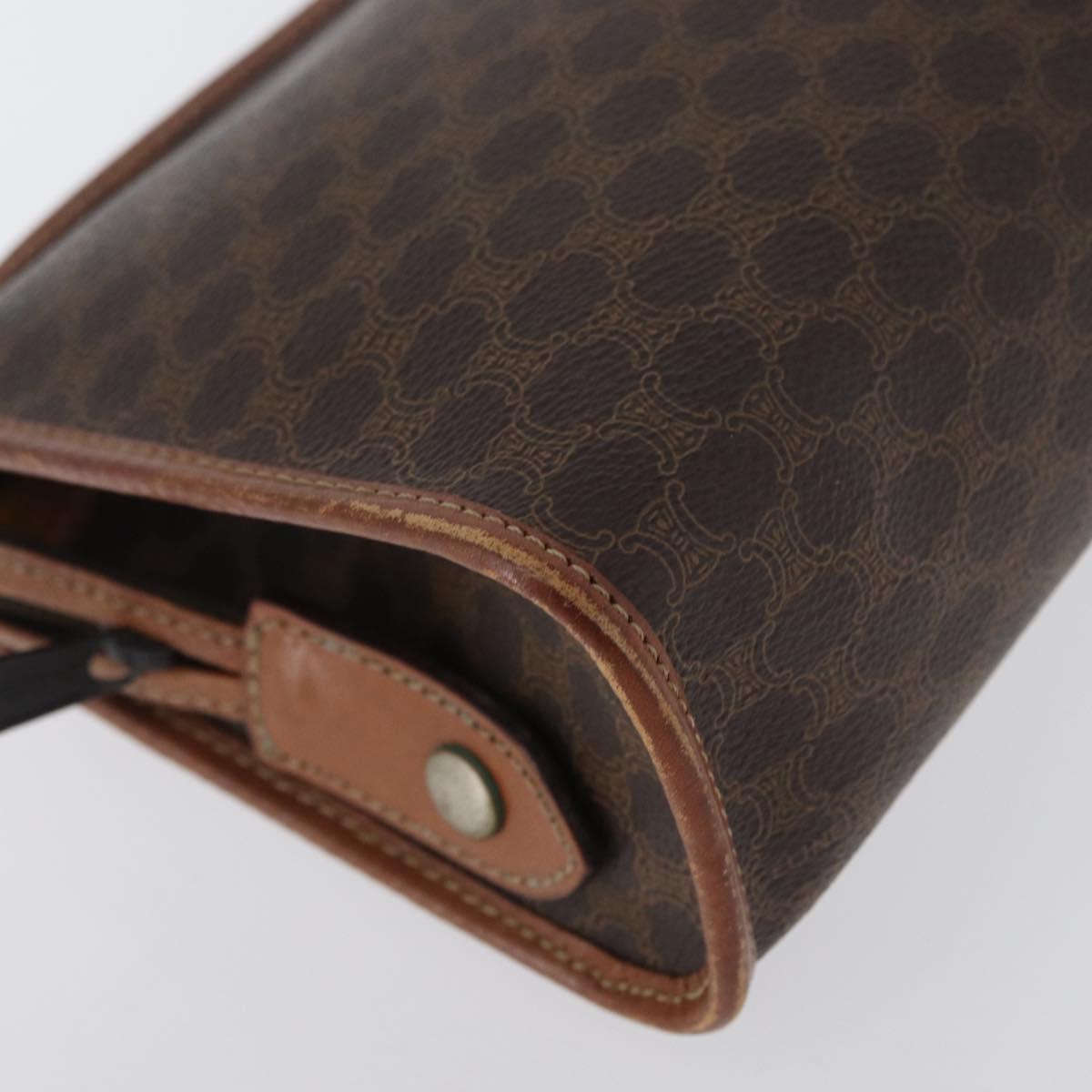 CELINE Macadam Canvas Clutch Bag PVC Leather Brown Gold Auth 173483