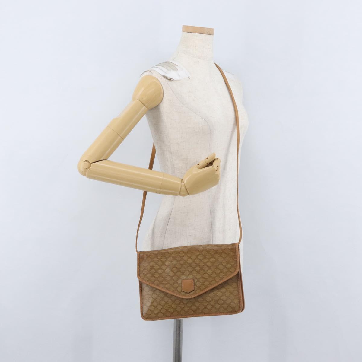CELINE Macadam Canvas Shoulder Bag PVC Leather Beige Gold Auth 173484