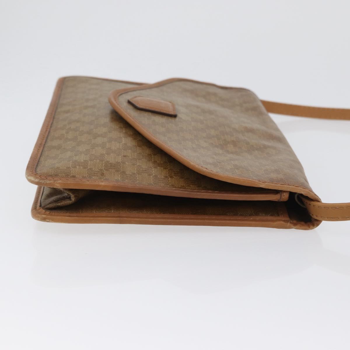 CELINE Macadam Canvas Shoulder Bag PVC Leather Beige Gold Auth 173484