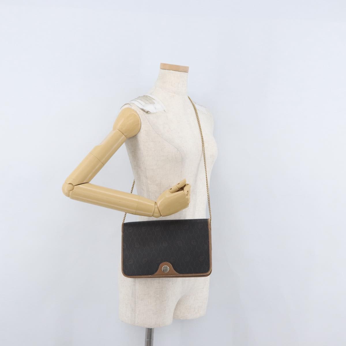 Christian Dior Honeycomb Canvas Chain Shoulder Bag PVC Black Gold Auth 173486