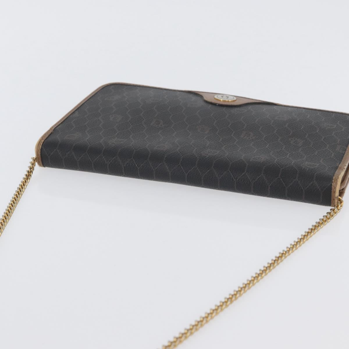 Christian Dior Honeycomb Canvas Chain Shoulder Bag PVC Black Gold Auth 173486