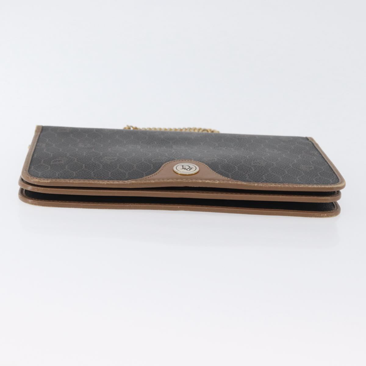 Christian Dior Honeycomb Canvas Chain Shoulder Bag PVC Black Gold Auth 173486